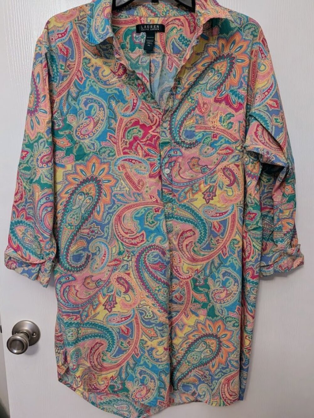 Ralph‎ Lauren blue and pink paisley cover-up tunic Size XL